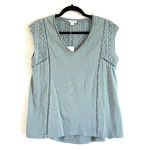 NWT Sundance Women’s Dinah Eyelet Shirt Top Blue Short Sleeve V-Neck